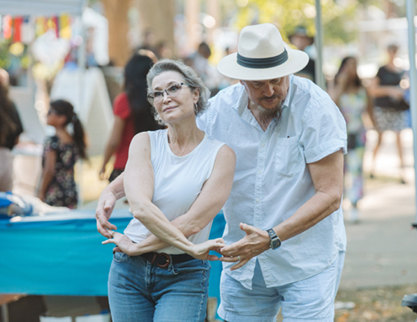 a man and woman standing together