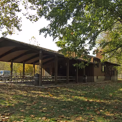 a building with a covered roof
