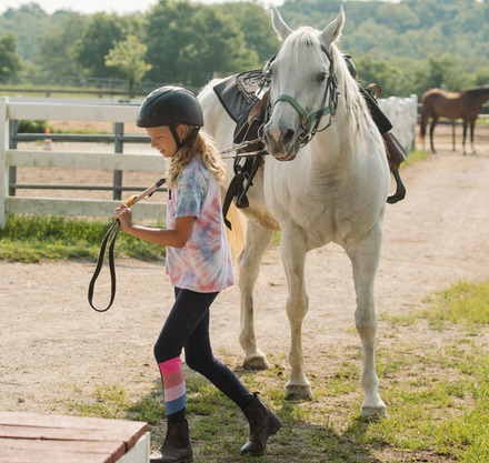 a girl with a helmet and a horse