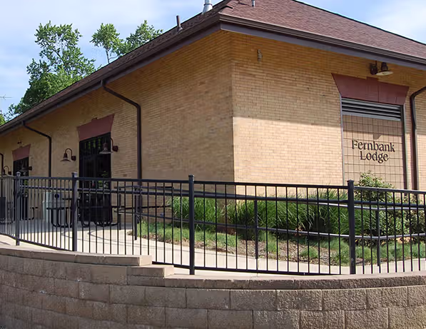 a building with a fence